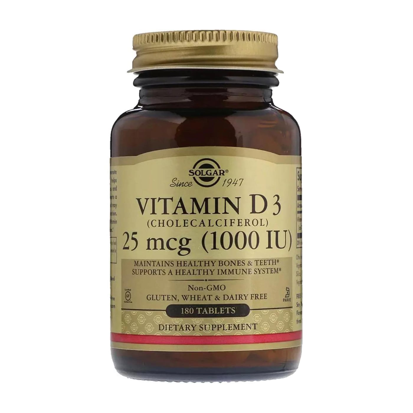 Вiтaмін Д3 Solgar Vitamin D3 Холекальциферол, 25 мкг (1000 МО), 180 таблеток